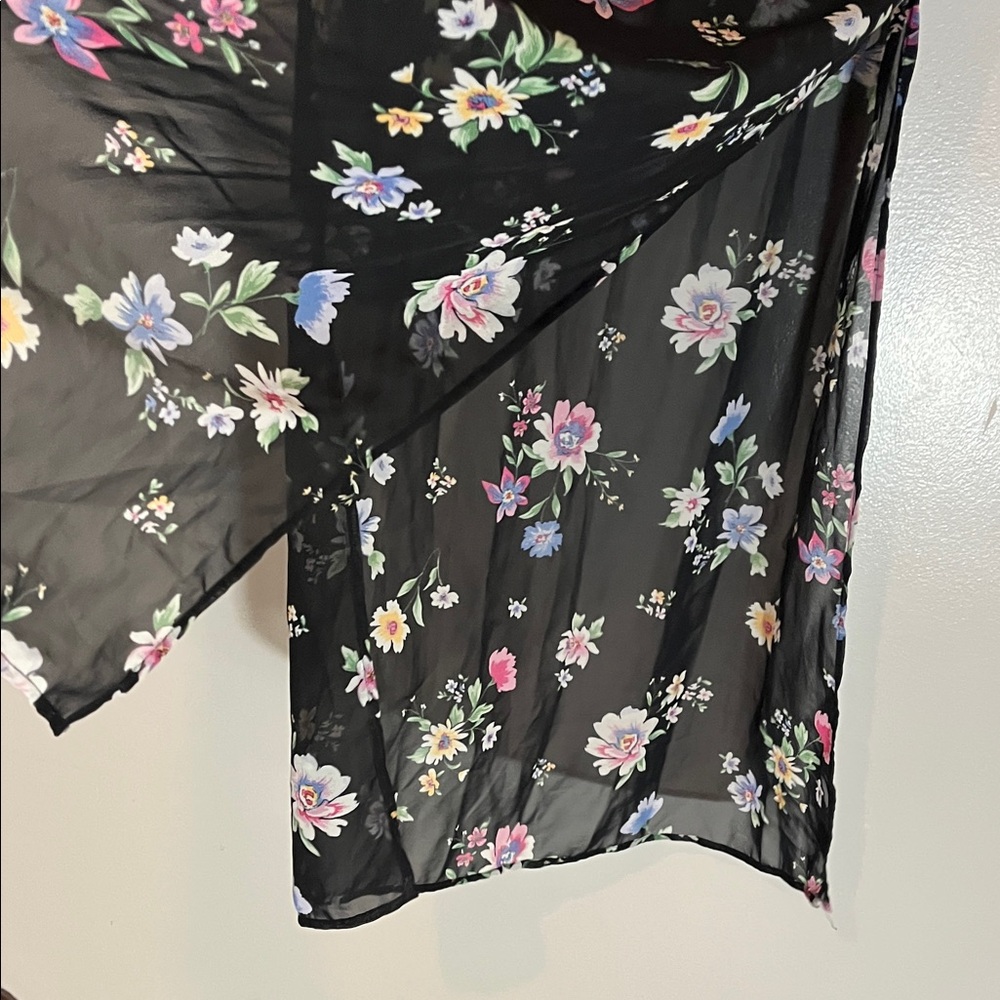 Divided Black Floral Pencil Skirt XS Sheer over Short Skirt - Picture 2 of 8